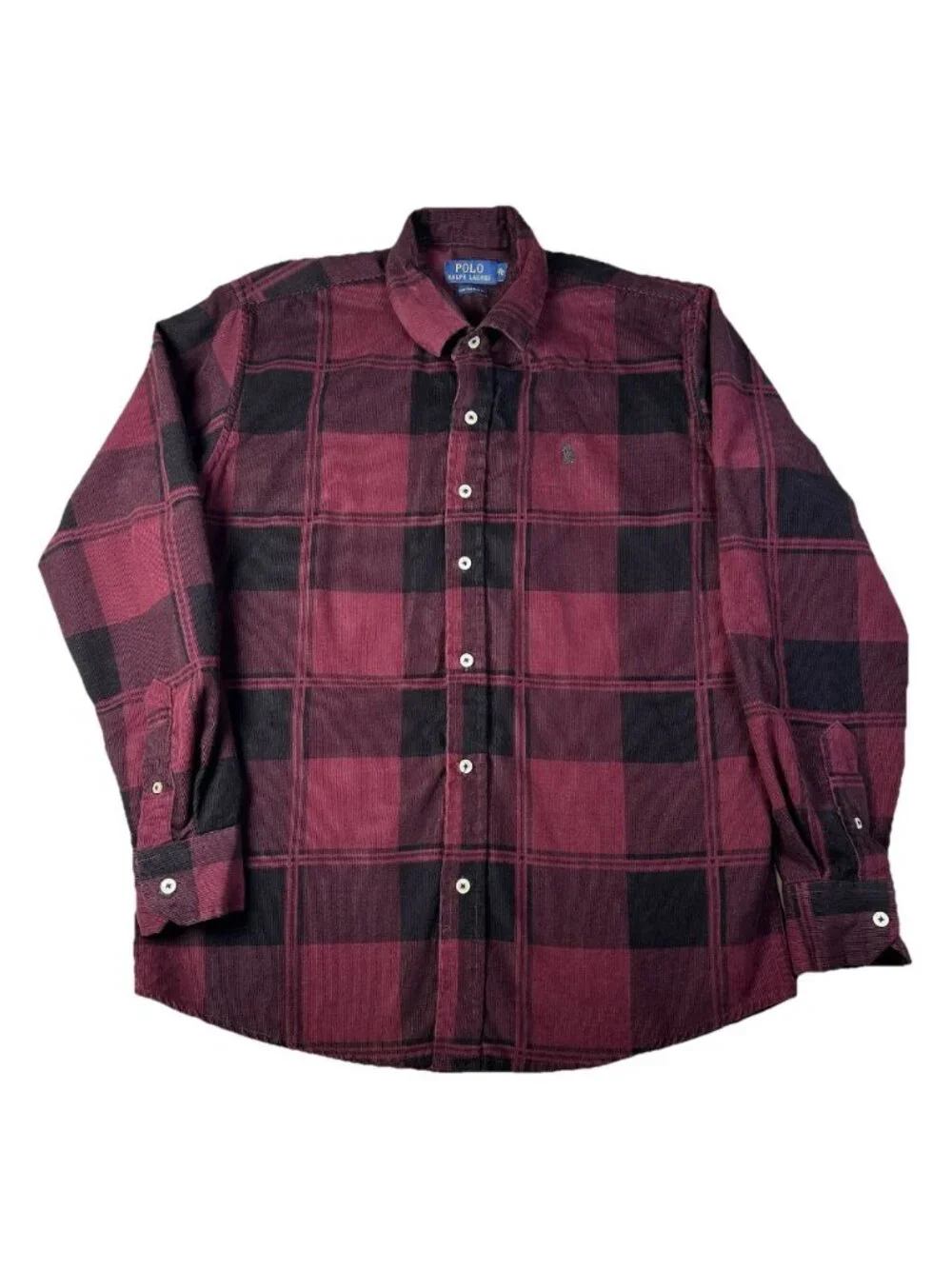 Polo Ralph Lauren Men’s XL Slim Oxblood Plaid Corduroy Button Up Shirt Tartan